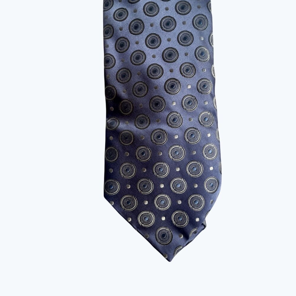 City Of London Mens 100% Silk Tie jacquard Circle Pattern Blue Gray Business